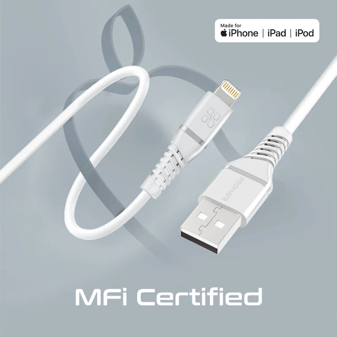 Promate High Tensile Strength Data Sync & Charge Cable with Lightning Connector MFI Certified 1.2 Meter Cable Length in Qatar Promate High Tensile Strength Data Sync & Charge Cable with Lightning Connector MFI Certified 1.2 Meter Cable Length in Qatar